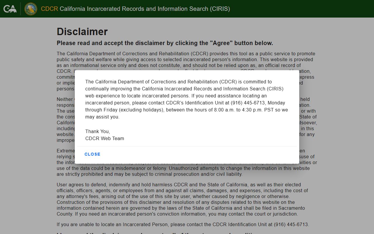 San Quentin Rehabilitation Center inmate lookup through CDCR CIRIS